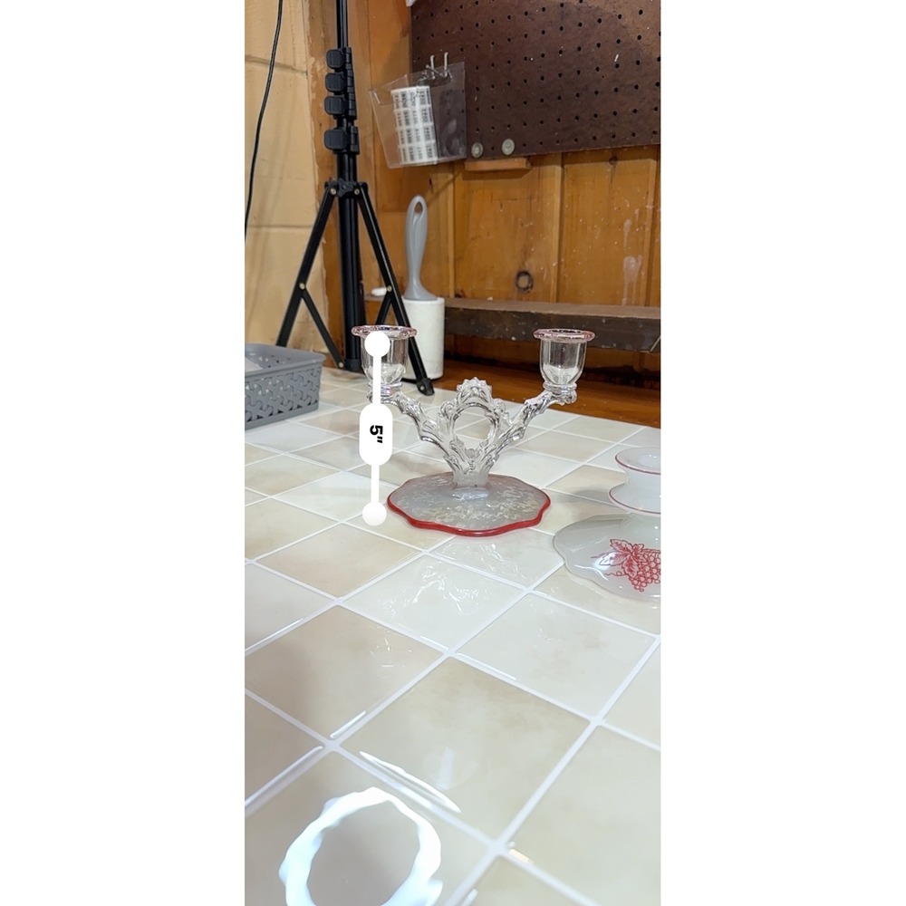 Vintage Mismatched Glass Candle Holder Set Red Trim Candelabra & Grape Motif